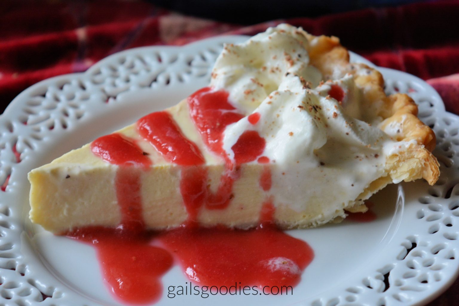 Eggnog pie with Raspberry Sauce Gail's Goodies